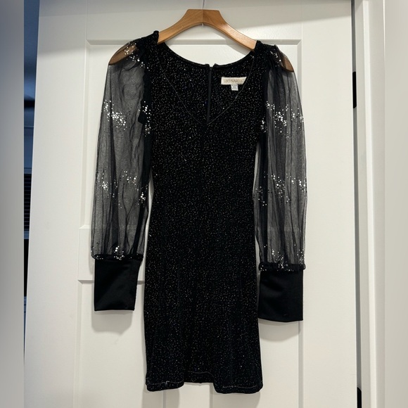 Leo Narducci black shimmer mini mesh long sleeve dress - Picture 2 of 11